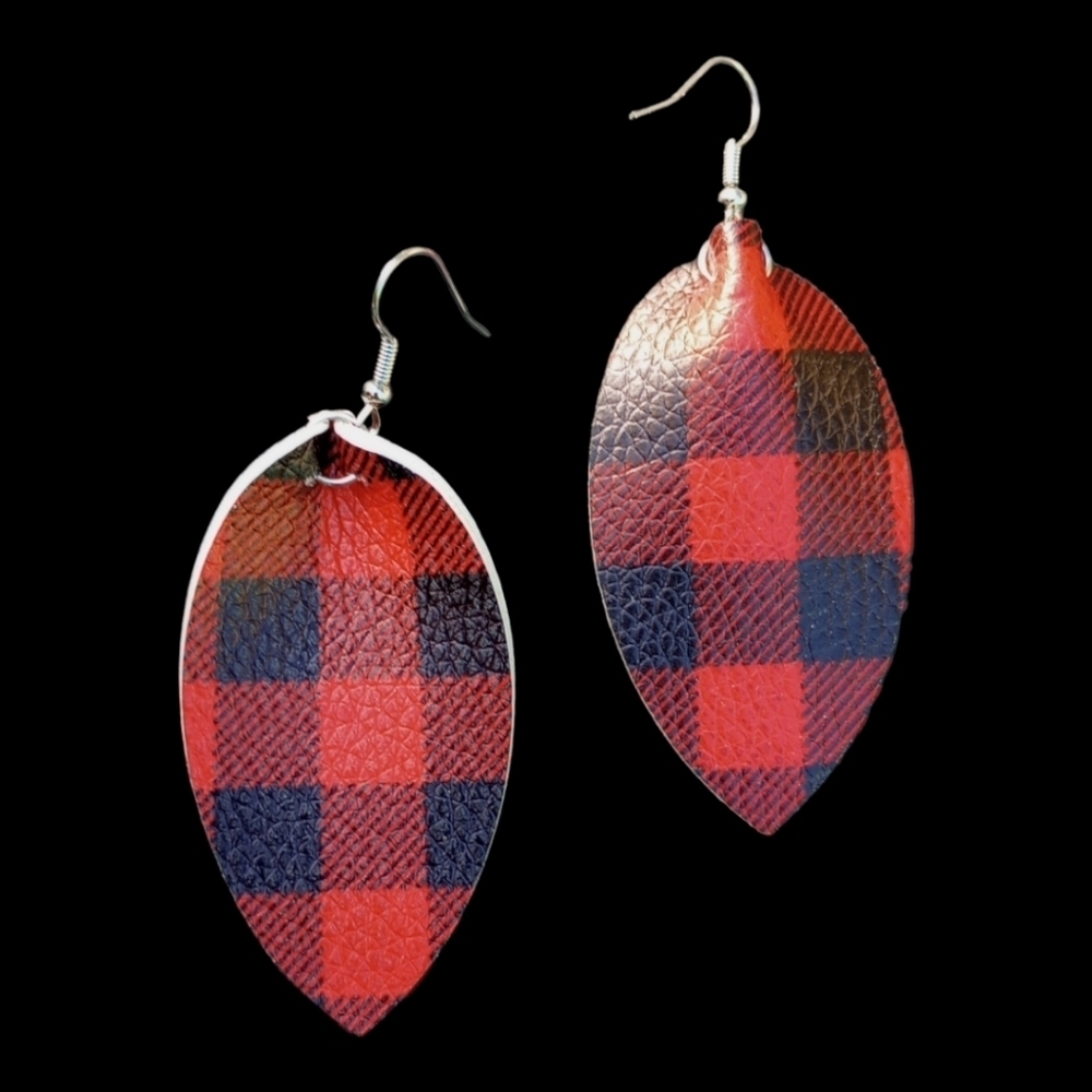 5/$25 Christmas Tree Glitter Earrings Faux Leather Plaid Christmas Dangle red - Picture 11 of 12